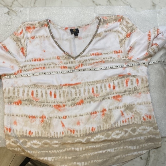 JM Collection Womens Printed Bell Sleeve Top Stone Combo Beige Plus Size 2X - Picture 6 of 7